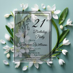 Invitations En Acrylique Elégant Snowdrops 21ème anniversaire fête<br><div class="desc">Elégante snowdrops conception florale du mois de naissance "fête du 21e anniversaire" avec un motif floral en chute de neige avec un motif floral en chute de neige noir et blanc sur le dos.</div>