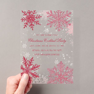 Invitations En Acrylique Élégant Snowflakes Rouge rose Cocktails de Noël