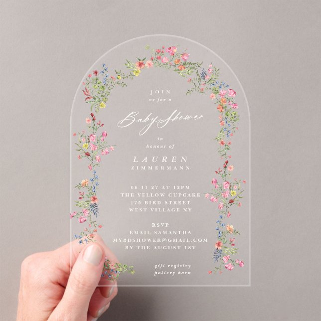 Invitations En Acrylique Elegant Spring Dainty Floral Arch Baby Shower (In situ (ordinateur de poche))