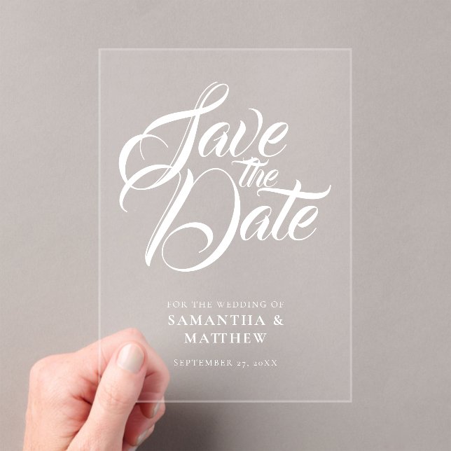 Invitations En Acrylique Élégant Stylish Calligraphie Mariage Enregistrer L (In situ (ordinateur de poche))