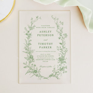 Invitations En Acrylique Élégant Toile Sage Green Floral Mariage