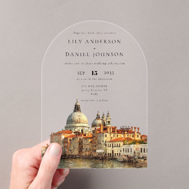 Invitations En Acrylique Elegant Venice Skyline Watercolor Wedding Arch (In situ (ordinateur de poche))