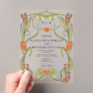 Invitations En Acrylique Elégant Vintage Art Nouveau Floral Frame Mariage