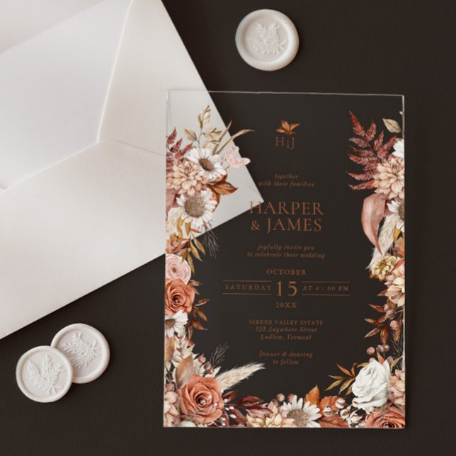 Invitations En Acrylique Elégant Vintage Automne Floral Frame Mariage (Elegant Vintage Autumn Floral Frame Wedding Acrylic Invitations)