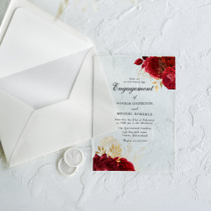 Invitations En Acrylique Élégant Vintage Romantique Rose Rouge Fête de Fian
