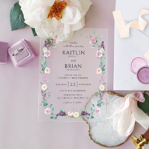 Invitations En Acrylique Élégant violet, mauve, Mariage floral Pastel