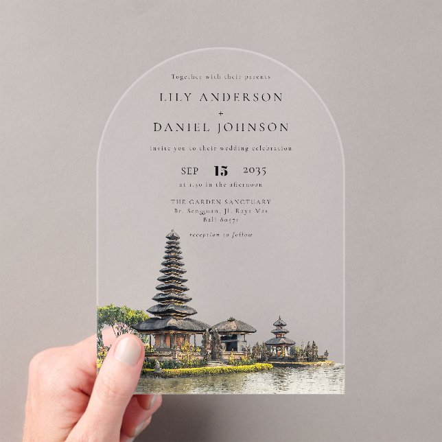 Invitations En Acrylique Elegant Watercolor Bali Temple Wedding Arch (In situ (ordinateur de poche))