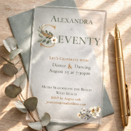 Invitations En Acrylique Elegant Watercolor Floral 70th Birthday 