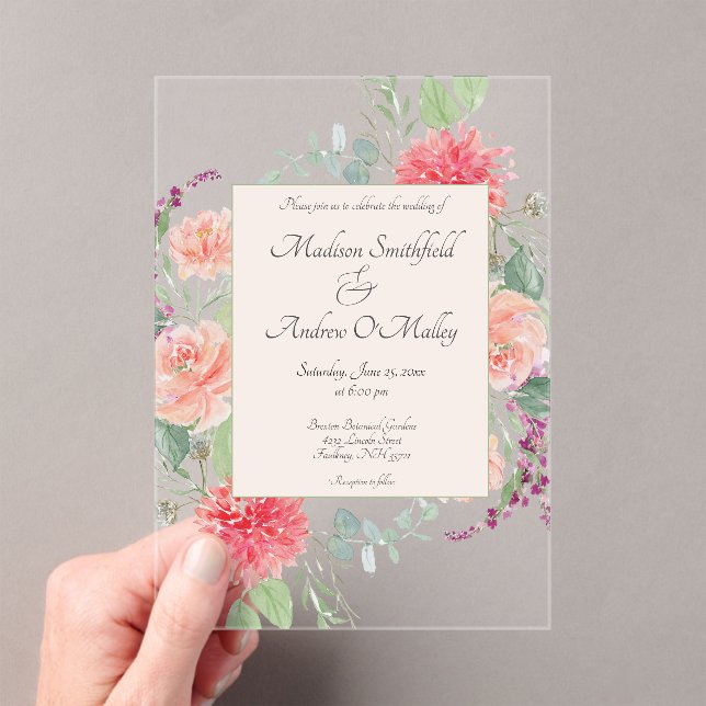 Invitations En Acrylique Elegant  Watercolor Floral Bouquet  (In situ (ordinateur de poche))