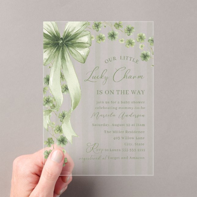 Invitations En Acrylique Elegant Watercolor little shamrockst Patrics Baby  (In situ (ordinateur de poche))