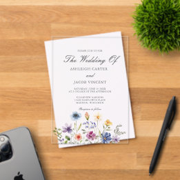 Invitations En Acrylique Elegant Watercolor Wildflower Spring Wedding