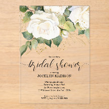 Elegant White Roses Bridal Shower Acrylic Invitati