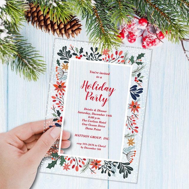 Invitations En Acrylique Elegant Winter Botanicals Christmas Party (Elegant winter botanicals and flowers ACRYLIC Christmas party invitations)