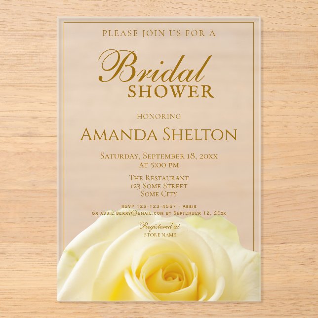 Invitations En Acrylique Elegant Yellow Rose Floral Bridal Shower (Recto)