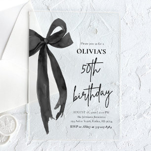 Invitations En Acrylique Elégante aquarelle Black Bow 50e fête d'anniversai