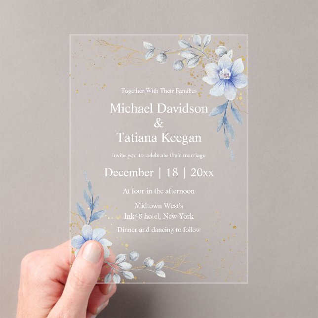 Invitations En Acrylique élégante aquarelle bleu foncé mariage (In situ (ordinateur de poche))