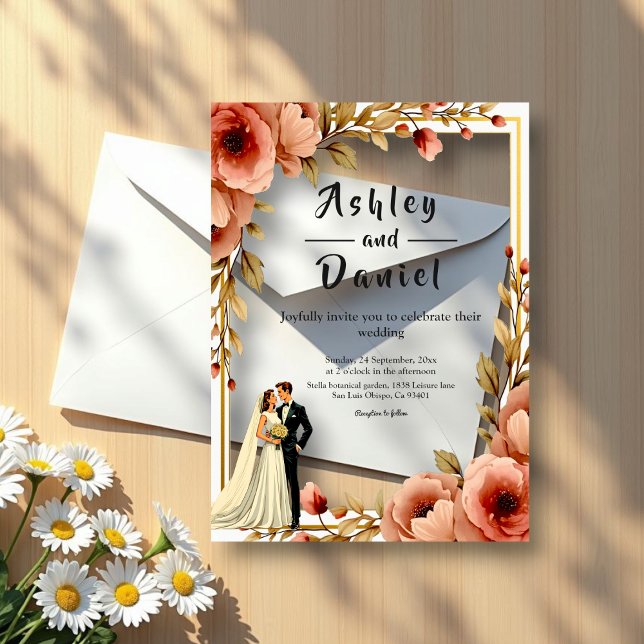 Invitations En Acrylique Elégante aquarelle Floral Romantique Couple Mariag (Créateur téléchargé)