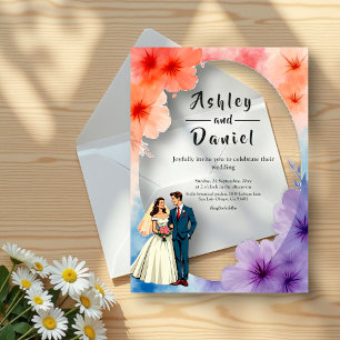 Invitations En Acrylique Elégante aquarelle Floral Romantique Couple Mariag