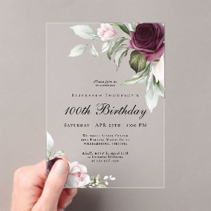 Invitations En Acrylique Elégante aquarelle florale 100e anniversaire