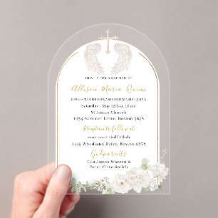 Invitations En Acrylique Elégante Aquarelle moderne Beige Angel Baptême Inv