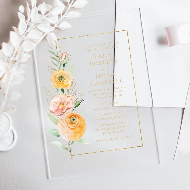 Invitations En Acrylique Elégante Aquarelle moderne orange jaune orangé Flo (Créateur téléchargé)