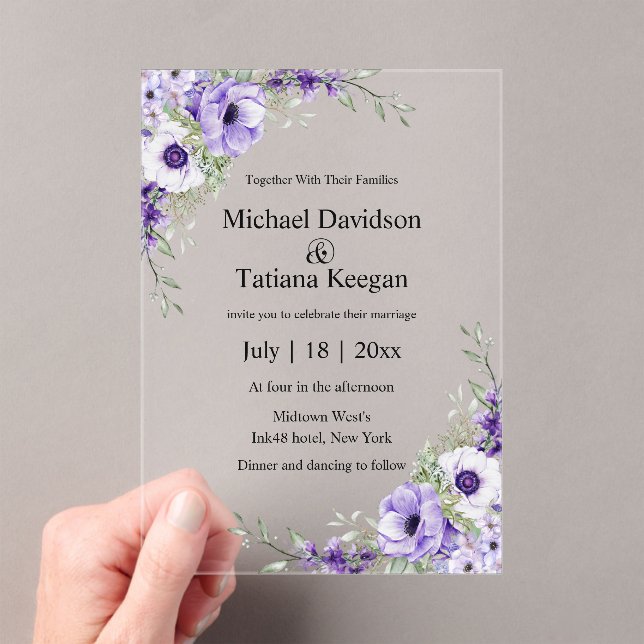 Invitations En Acrylique élégante aquarelle moderne violet mariage (In situ (ordinateur de poche))