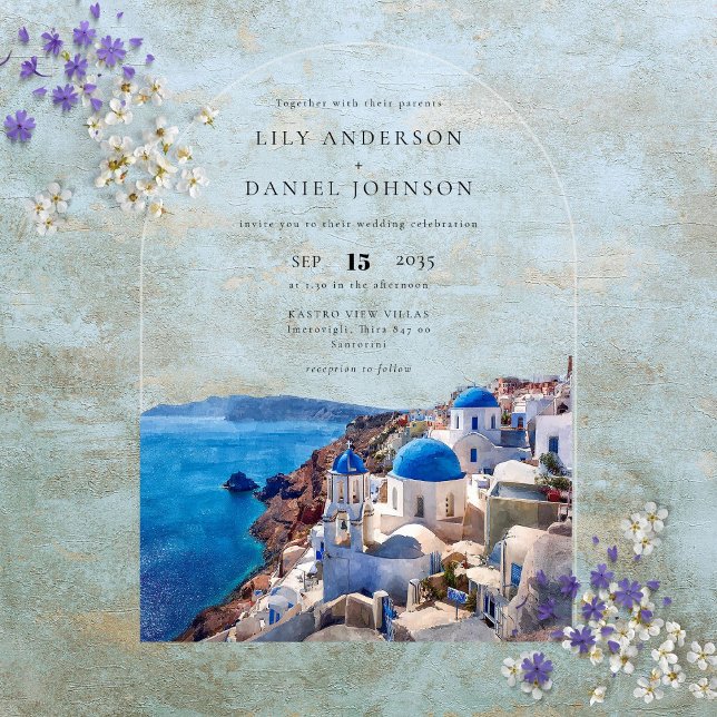 Invitations En Acrylique Elégante aquarelle Santorini Grèce Arc Mariage (Elegant Watercolor Santorini Greece Wedding Arch Acrylic Invitations)
