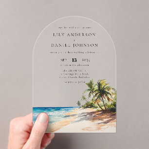 Invitations En Acrylique Elégante aquarelle Tropical Beach Wedding Arch