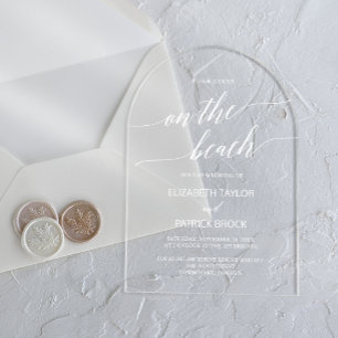 Invitations En Acrylique Élégante calligraphie Arc Blanc Boho Beach Mariage