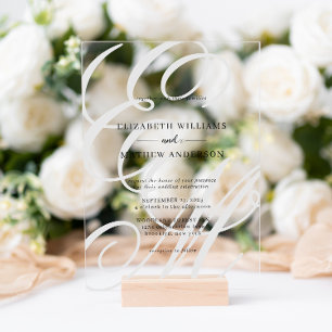 Invitations En Acrylique Élégante calligraphie Ivory White Monogram Mariage