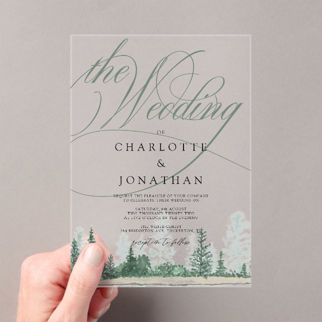 Invitations En Acrylique Élégante calligraphie Mariage forestier rustique (In situ (ordinateur de poche))