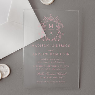 Invitations En Acrylique Élégante Chinoiserie Rose Victorian Floral Mariage