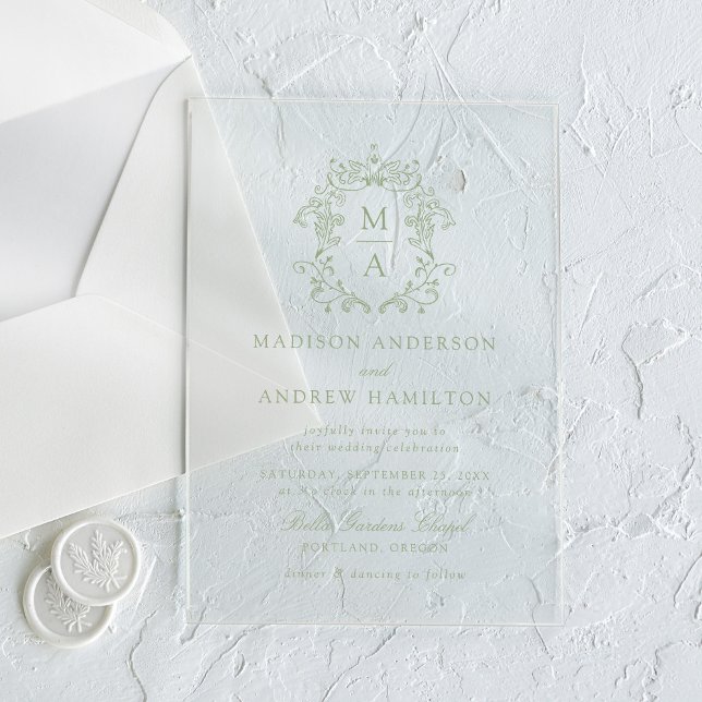 Invitations En Acrylique Élégante Chinoiserie verte Victorian Floral Mariag (Créateur téléchargé)