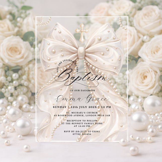 Invitations En Acrylique Élégante Cocotte Perle Arc Baptême (Créateur téléchargé)