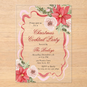 Invitations En Acrylique Élégante coquette Floral Noël Cocktail Party