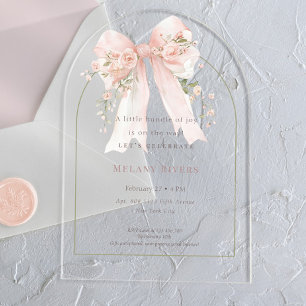 Invitations En Acrylique Élégante Coquette Roses Rose Fard Baby Shower