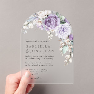 Invitations En Acrylique Elégante couleur violet moderne Mariage floral