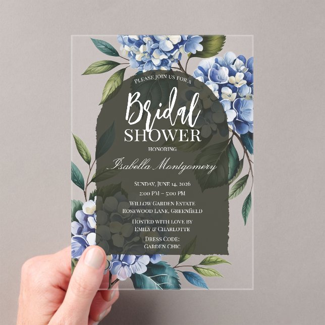 Invitations En Acrylique Élégante Douche de Mariée Hydrangea Bleu Douce (In situ (ordinateur de poche))