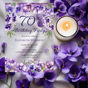 Invitations En Acrylique Élégante Fête d'anniversaire 70 ans aux Violettes 