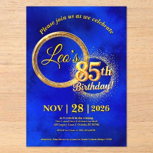 Invitations En Acrylique Élégante Fête d'Anniversaire Royale Bleu Or Acryli