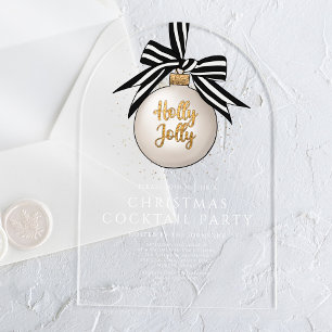 Invitations En Acrylique Élégante Fête de Cocktail de Noël Noir Blanc Or