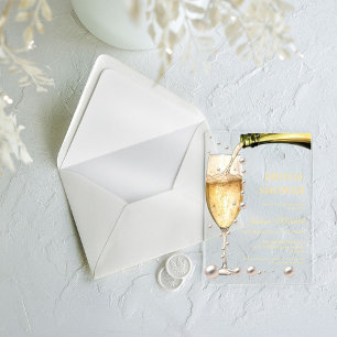 Invitations En Acrylique Élégante Fête de Mariage Perles et Prosecco Rose G