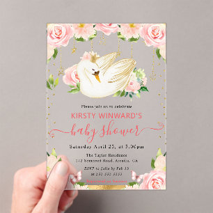 Invitations En Acrylique Élégante Fête de Naissance Fleurie au Cygne à l'Aq