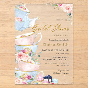 Invitations En Acrylique Élégante fête de thé floral rose pastel Shower de 