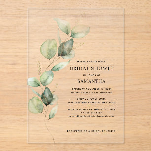 Invitations En Acrylique Elégante Fête des mariées d'aquarelle Eucalyptus