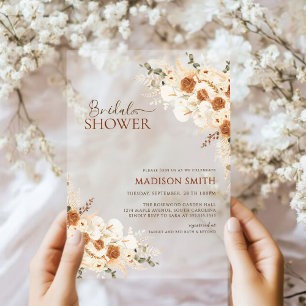 Invitations En Acrylique Élégante Fête des mariées de code QR Floral en ter