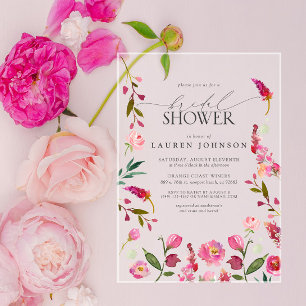 Invitations En Acrylique Elégante Fête des mariées rose Aquarelle