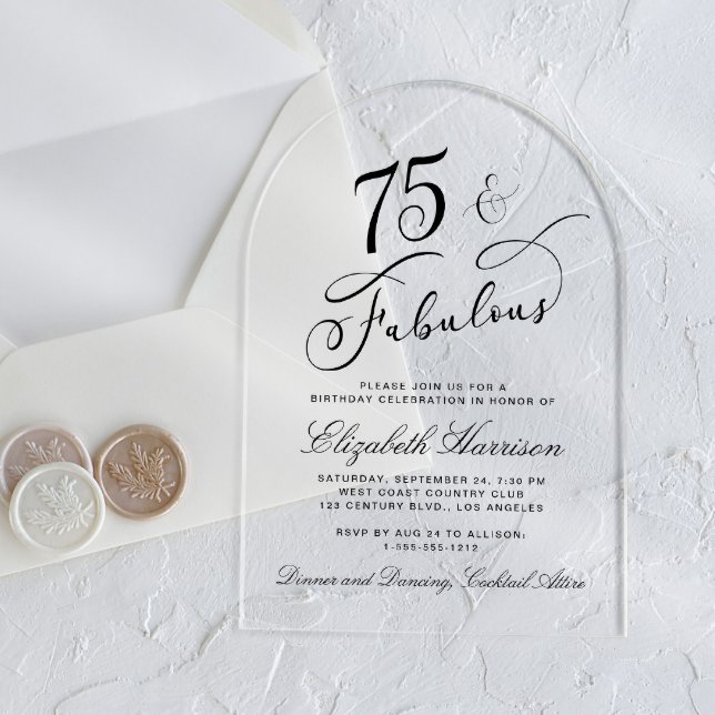Invitations En Acrylique Élégante fête du 75e anniversaire (Créateur téléchargé)