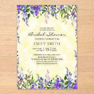 Invitations En Acrylique Élégante Fleur Violette Jaune pour une Mariée