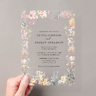 Invitations En Acrylique Élégante Florale Moderne Fantaisiste de Fleurs Sau